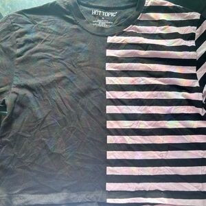 Half black half pink/black stripe crop top